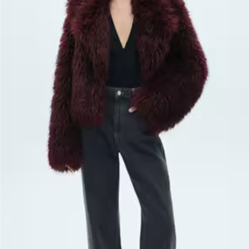 Mango Burgundy Faux Fur Jacket NWT